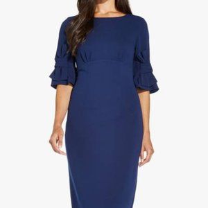 Adrianna Papell Knit Crepe Sheath Dress with Bow Detail at Sleeves- Size 2